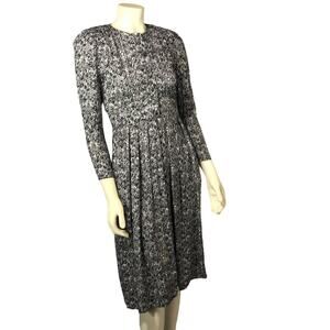 Karin Stevens vintage black & white patterned pleated dress size 4 p